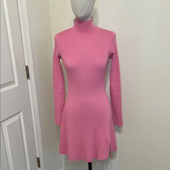 Zara Pink Mock Neck Mini Sweater Dress Size M NWT - Picture 1 of 11